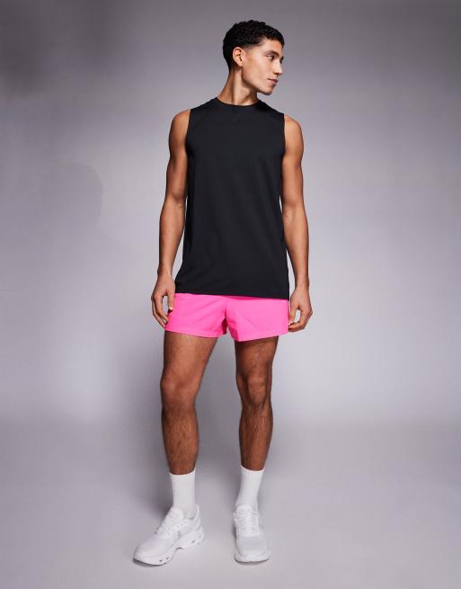 4505 Icon 3 inch quick dry running shorts with back phone pocket in neon pink, 2 of 5
