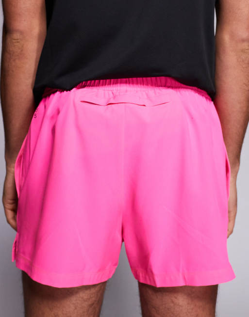 4505 Icon 3 inch quick dry running shorts with back phone pocket in neon pink, 5 of 5