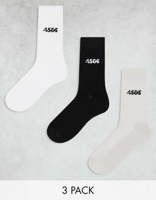 4505 Icon 3 pack anti bacterial athletic crew socks in black, white and gray 