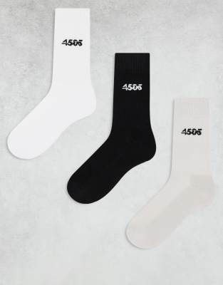 4505 4505 Icon 3 pack anti bacterial crew sport socks in black white and grey-Multi