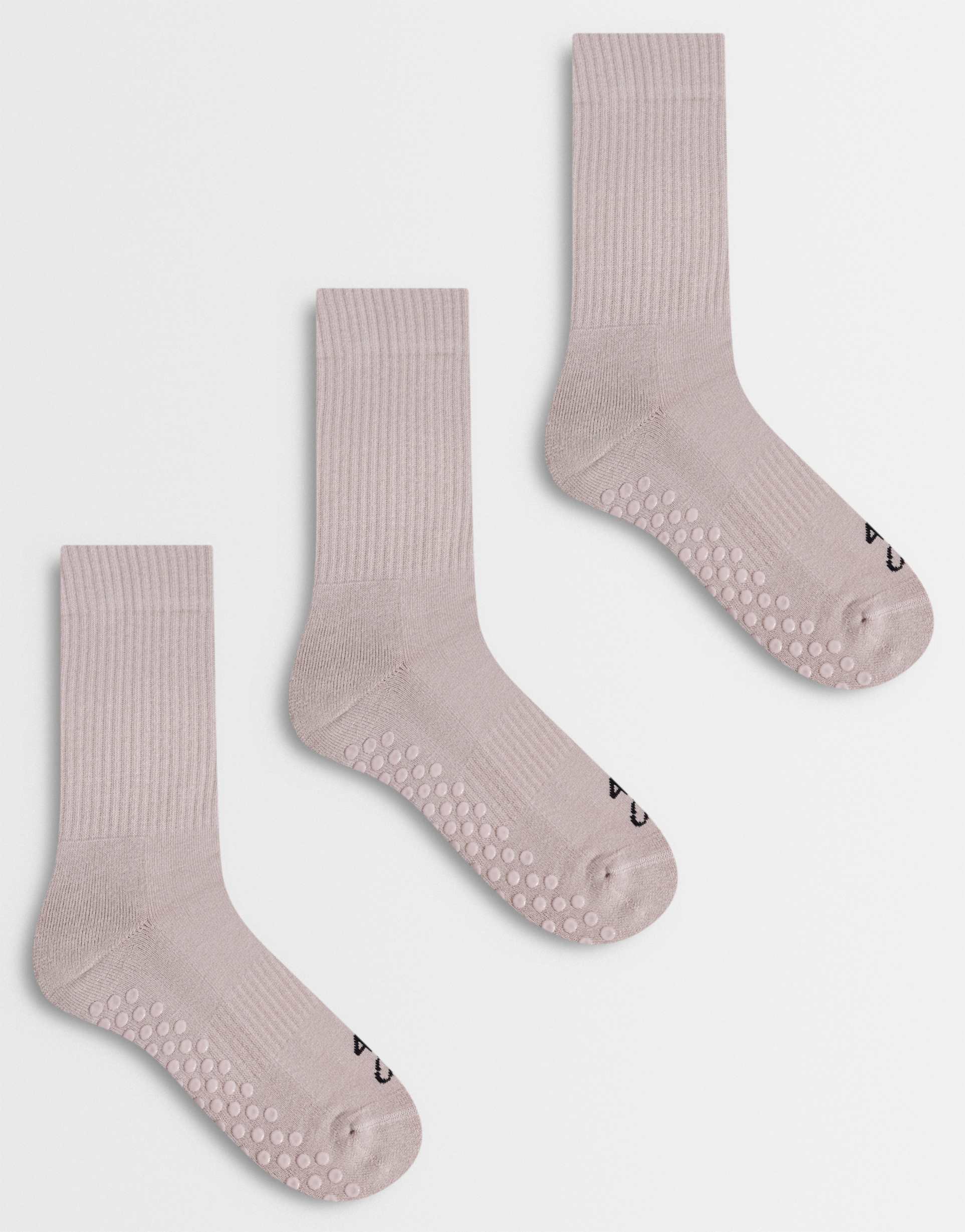 4505 icon 3 pack non slip grip pilates crew socks in blush pink