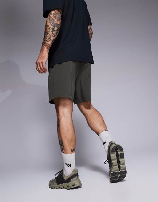 4505 Icon 7 inch quick dry training shorts with zip pockets in khaki green, 2 of 5