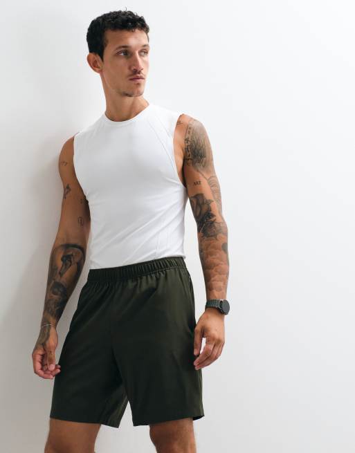4505 Icon 7 inch quick dry training shorts with zip pockets in khaki green, 2 of 5