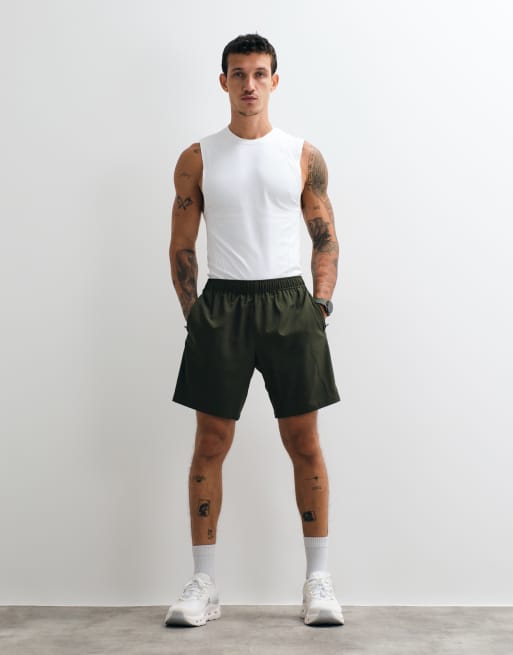 4505 Icon 7 inch quick dry training shorts with zip pockets in khaki green, 4 of 5