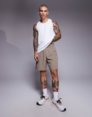 4505 Icon 7 inch quick dry training shorts with zip pockets in stone grey-Neutral