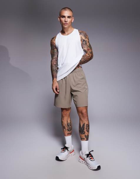 4505 Icon 7 inch quick dry training shorts with zip pockets in stone grey