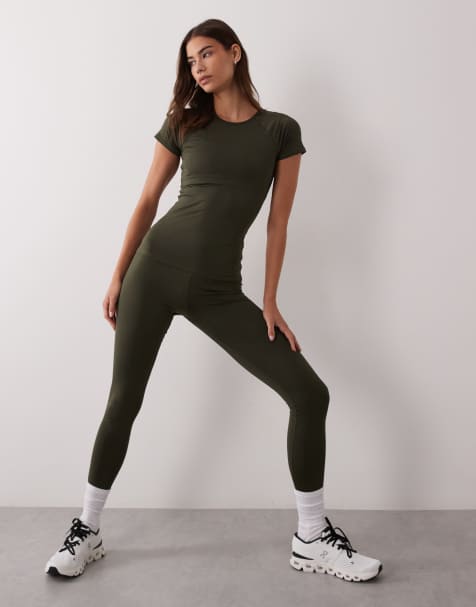 4505 Icon active bum sculpt high waist gym leggings with inner pocket in khaki - view 1