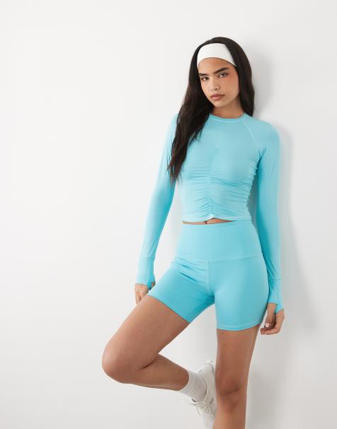 4505 Icon active high waist 5 inch legging shorts with zip phone pocket in aqua - view 1