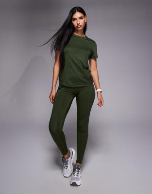4505 - Icon Active - Lauf-Leggings in Khaki mit Handytasche und Bindedetail an der Taille-Grün