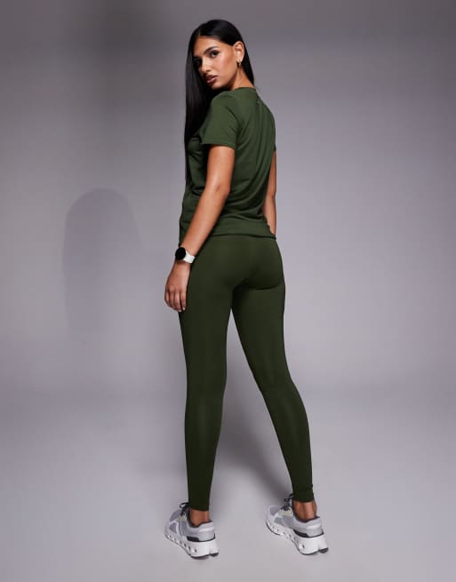 4505 – Icon Active – Lauf-Leggings in Khaki mit Handytasche und Bindedetail an der Taille, 4 von 5