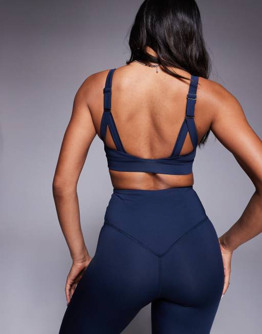4505 Icon active medium support sports bra with removable padding and adjustable straps in navy ink  , 4 of 4