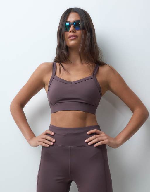 4505 Icon active medium support sports bra with removable padding and adjustable straps in taupe brown, 2 of 5