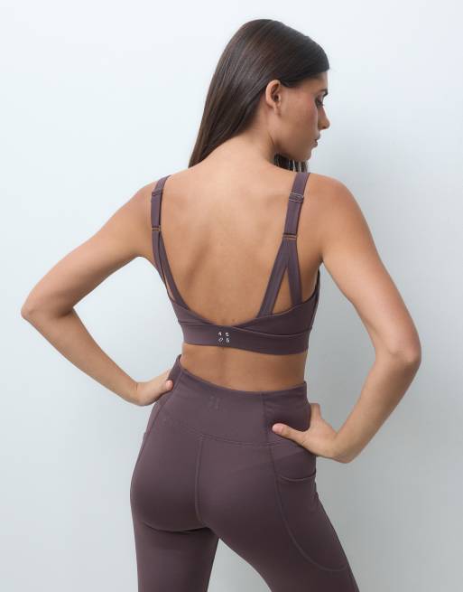 4505 Icon active medium support sports bra with removable padding and adjustable straps in taupe brown, 5 of 5