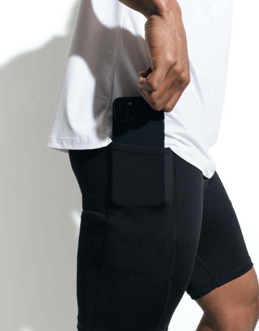 4505 Icon active quick dry base layer training half tight shorts with phone pocket in black, 2 of 6