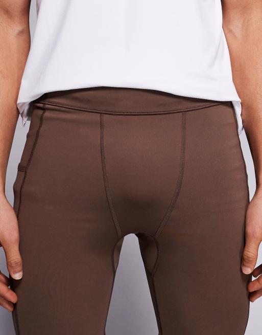 4505 Icon active quick dry base layer training half tights with phone pocket in brown, 4 of 5