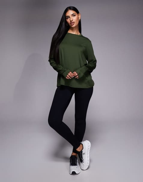 4505 Icon active quick dry long sleeve running top in khaki - view 1