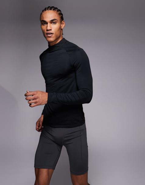 4505 Icon active quick dry muscle fit base layer training long sleeve mock neck top in black - view 1