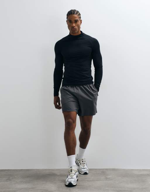 4505 Icon active quick dry muscle fit base layer training long sleeve mock neck top in black, 2 of 5