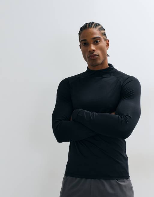 4505 Icon active quick dry muscle fit base layer training long sleeve mock neck top in black, 5 of 5