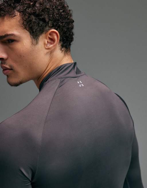 4505 Icon active quick dry muscle fit base layer training long sleeve mock neck top in charcoal, 3 of 5