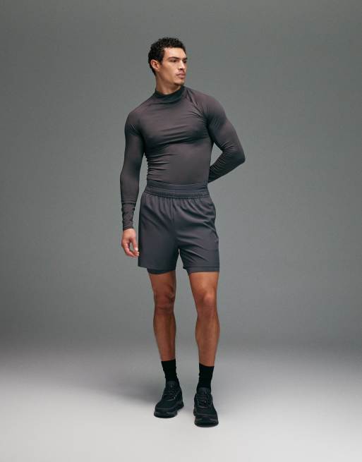 4505 Icon active quick dry muscle fit base layer training long sleeve mock neck top in charcoal, 4 of 5