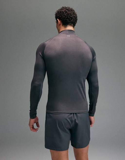 4505 Icon active quick dry muscle fit base layer training long sleeve mock neck top in charcoal, 5 of 5