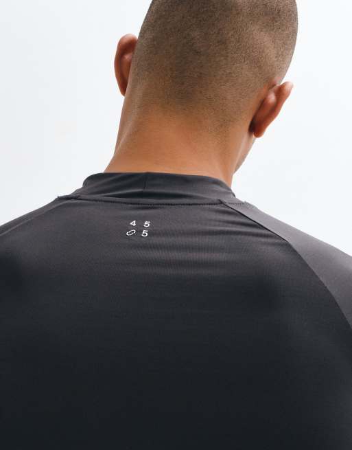 4505 Icon active quick dry muscle fit base layer training long sleeve mock neck top in dark grey, 3 of 5