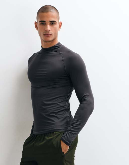 4505 Icon active quick dry muscle fit base layer training long sleeve mock neck top in dark grey, 4 of 5