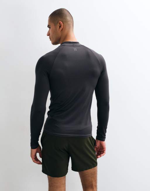 4505 Icon active quick dry muscle fit base layer training long sleeve mock neck top in dark grey, 5 of 5