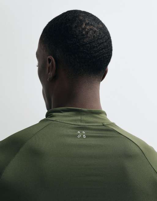 4505 Icon active quick dry muscle fit base layer training long sleeve mock neck top in khaki, 4 of 5