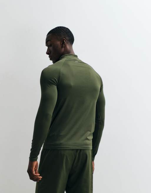 4505 Icon active quick dry muscle fit base layer training long sleeve mock neck top in khaki, 5 of 5