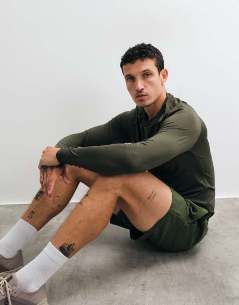 4505 Icon active quick dry muscle fit base layer training long sleeve top in khaki - view 1
