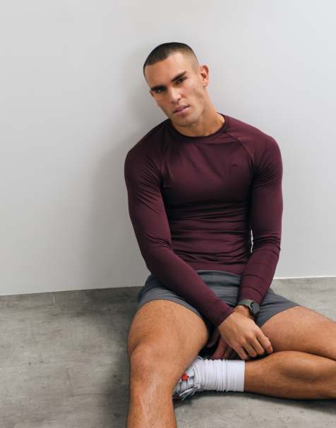 4505 Icon active quick dry muscle fit base layer training long sleeve top in maroon - view 1
