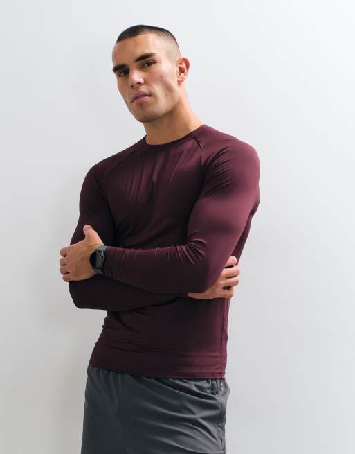 4505 Icon active quick dry muscle fit base layer training long sleeve top in maroon, 3 of 5