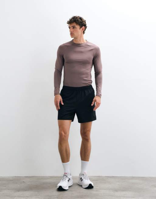4505 Icon active quick dry muscle fit base layer training long sleeve top in taupe brown, 2 of 5