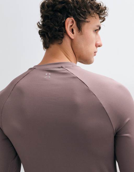4505 Icon active quick dry muscle fit base layer training long sleeve top in taupe brown, 3 of 5