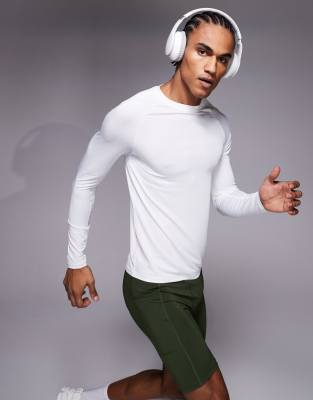 4505 Icon Active Quick Dry Muscle Fit Base Layer Training Long Sleeve Top In White