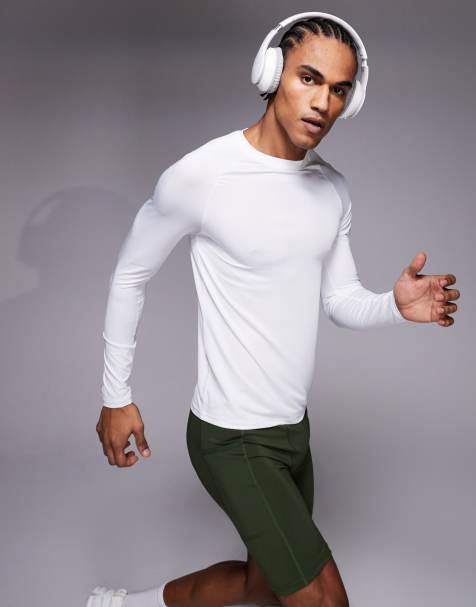 4505 Icon active quick dry muscle fit base layer training long sleeve top in white