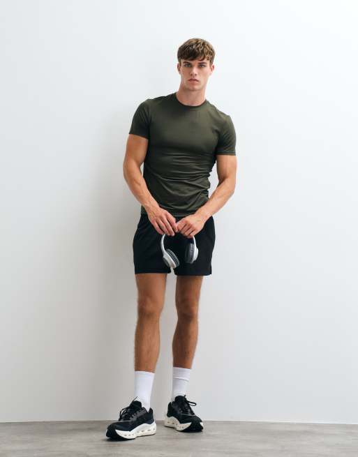 4505 Icon active quick dry muscle fit base layer training t-shirt in khaki, 2 of 5