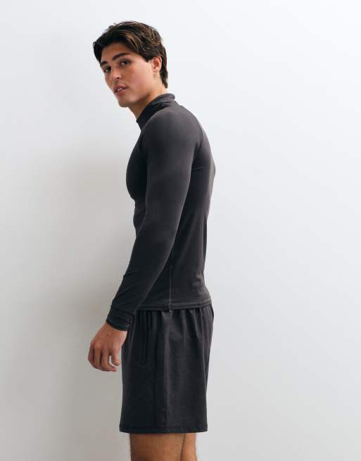 4505 Icon Active Quick Dry Muscle Fit Base-Layer-Trainingsoberteil mit langen Ärmeln und Stehkragen in Dunkelgrau, 4 von 5