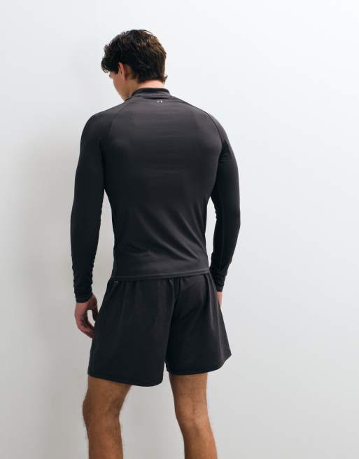 4505 Icon Active Quick Dry Muscle Fit Base-Layer-Trainingsoberteil mit langen Ärmeln und Stehkragen in Dunkelgrau, 5 von 5