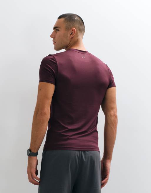 4505 Icon active quick dry muscle fit baselager tränings-t-shirt i maroon, 3 av 5