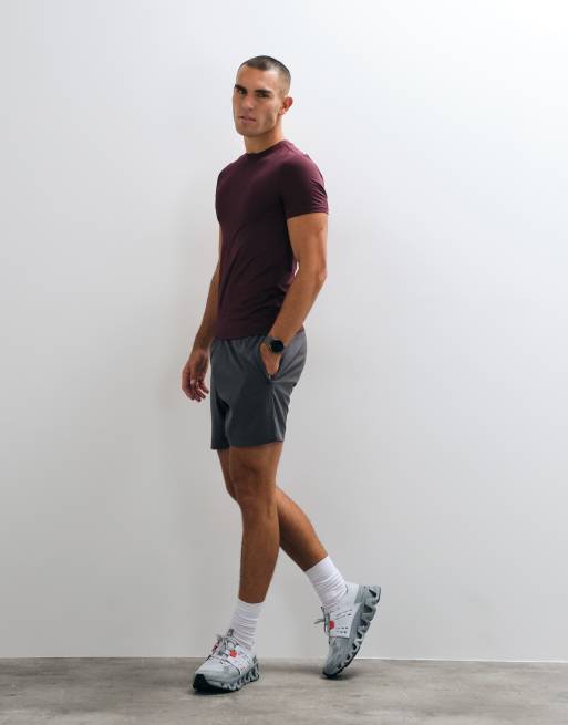 4505 Icon active quick dry muscle fit baselager tränings-t-shirt i maroon, 4 av 5