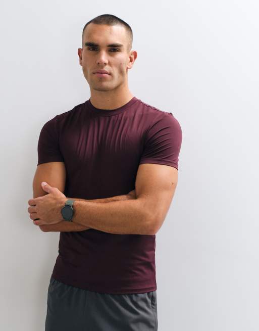 4505 Icon active quick dry muscle fit baselager tränings-t-shirt i maroon, 5 av 5
