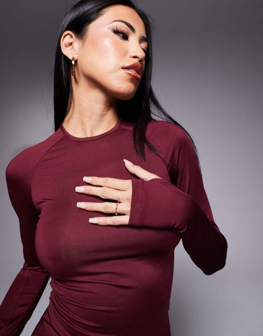 4505 Icon active quick dry slim fit long sleeve top in burgundy