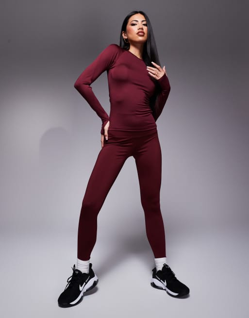 4505 Icon active quick dry slim fit long sleeve top in burgundy
