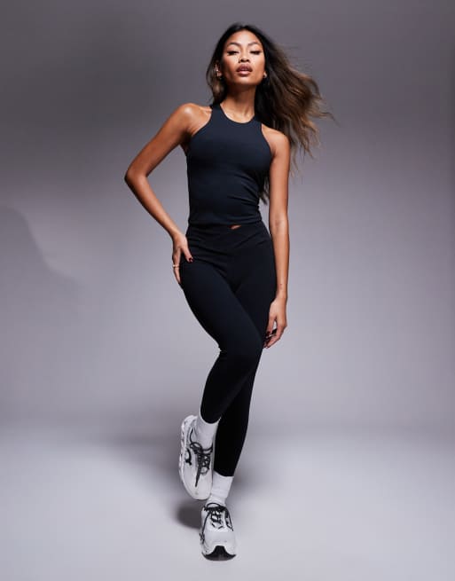 4505 Icon active racer back tank top with inner bra and removable padding in black , 4 of 4