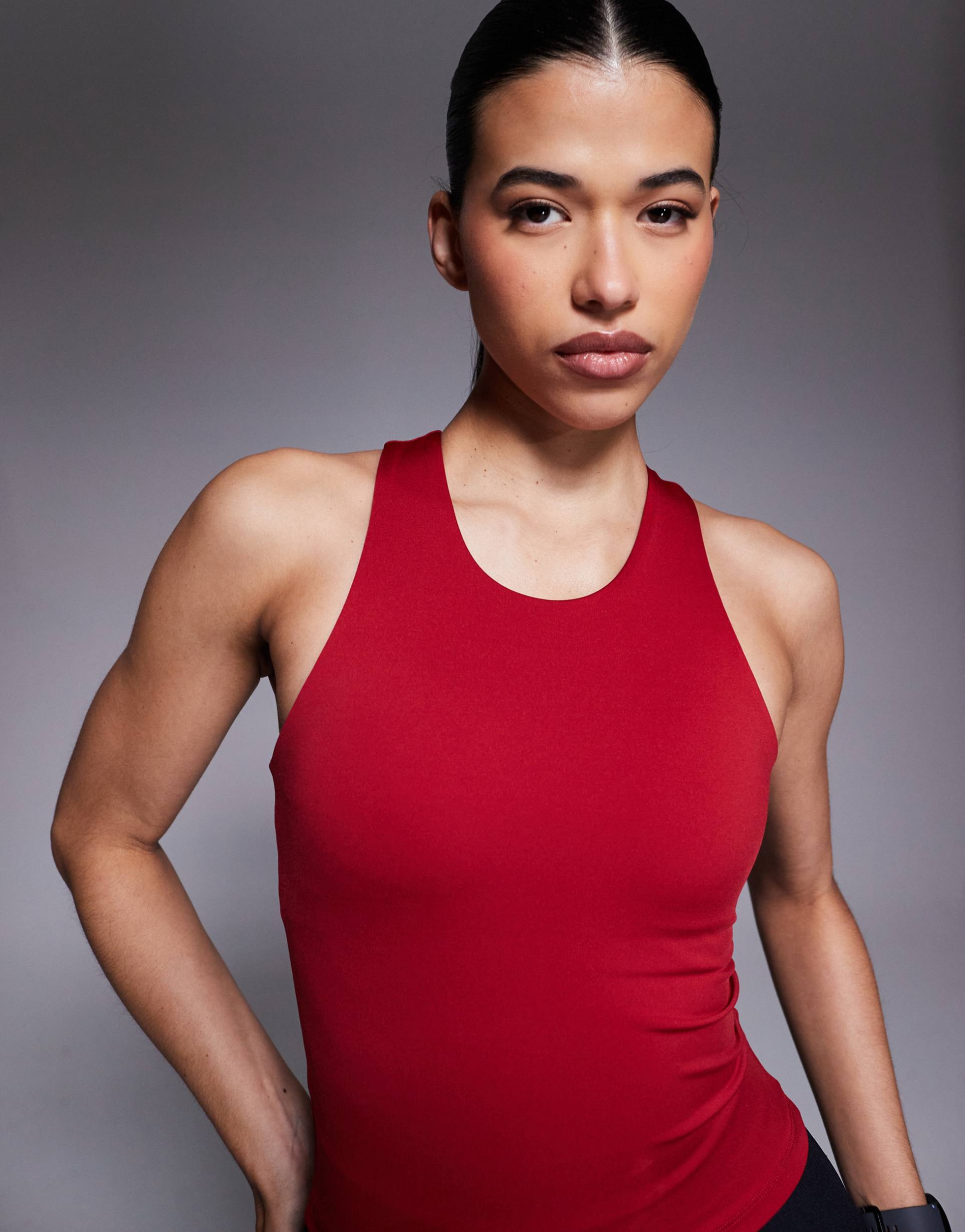 4505 icon active racer back tank top with inner bra and removable padding in cherry red