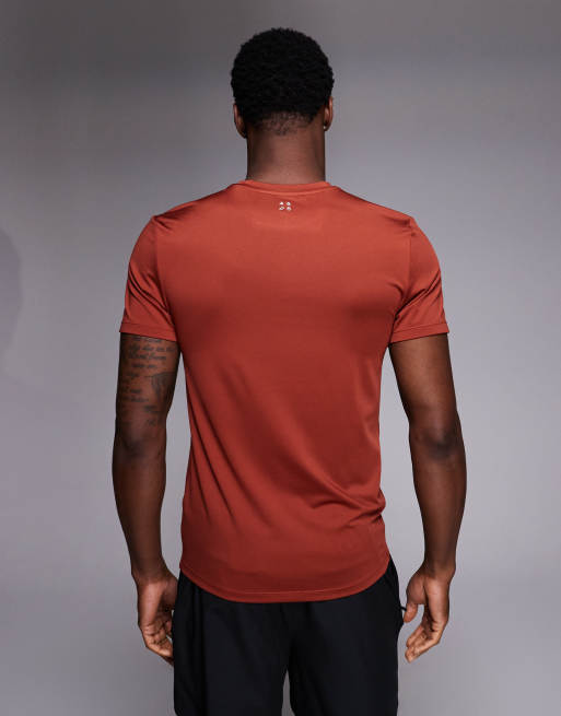 4505 - Icon Active - Rustrød tætsiddende basis-T-shirt i hurtigttørrende materiale i træningsstil, 3 af 5