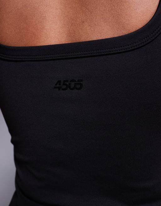 4505 Icon active slightly cropped tank top in black, 3 of 4